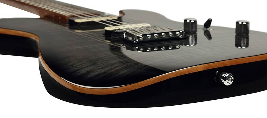 electric guitar T-style with flamed maple top transparent black - Afbeelding 7