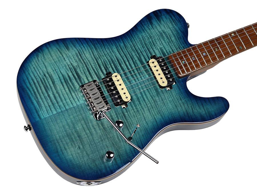 electric guitar T-style with flamed maple top transparent blue - Afbeelding 6