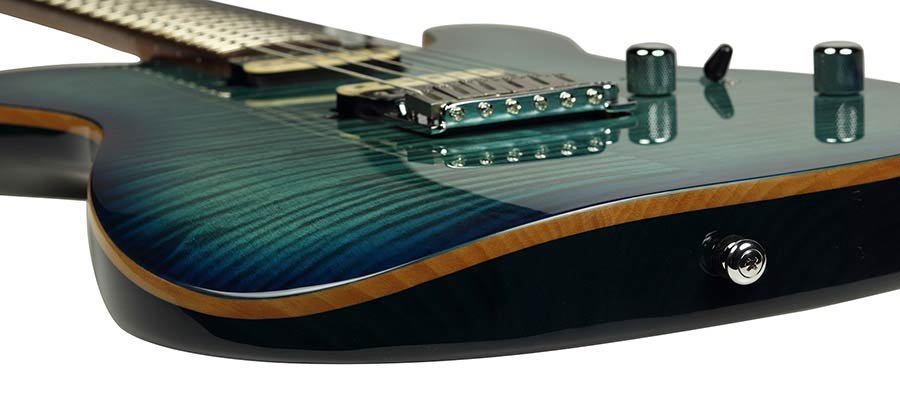 electric guitar T-style with flamed maple top transparent blue - Afbeelding 7