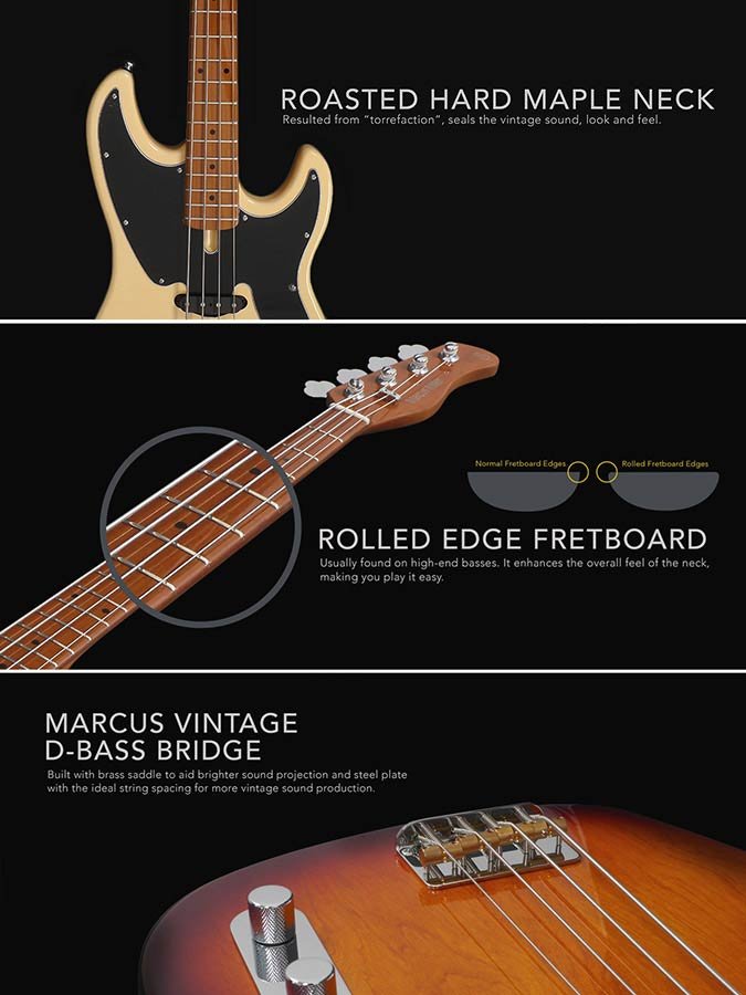 alder 4-string passive bass guitar vintage white - Afbeelding 12