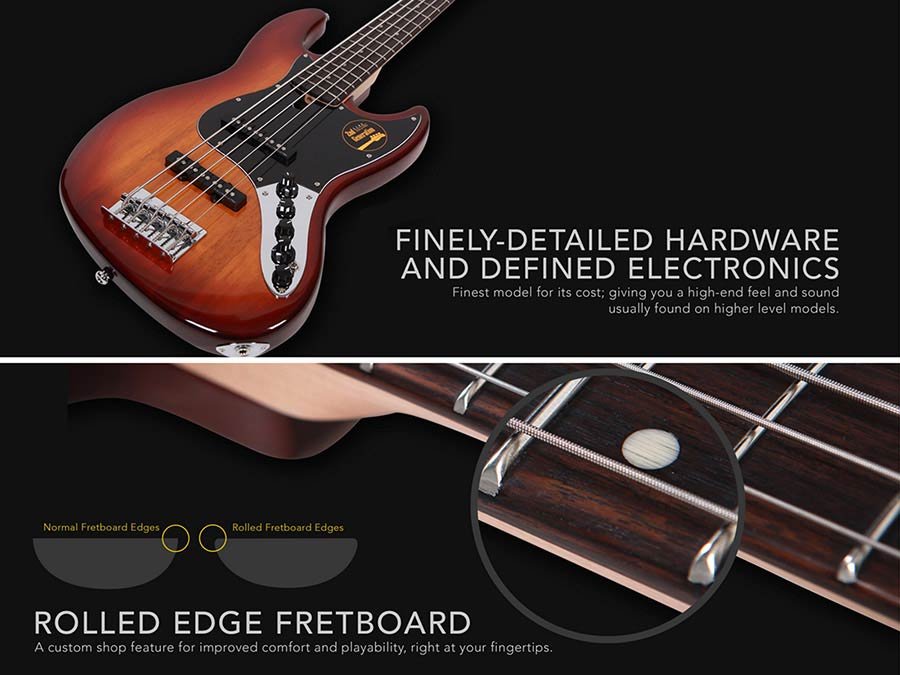 5-string active bass guitar orange - Afbeelding 9