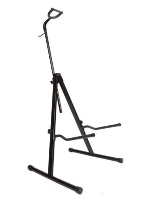 cello stand, collapsable with an adjustable neck support and bow holder