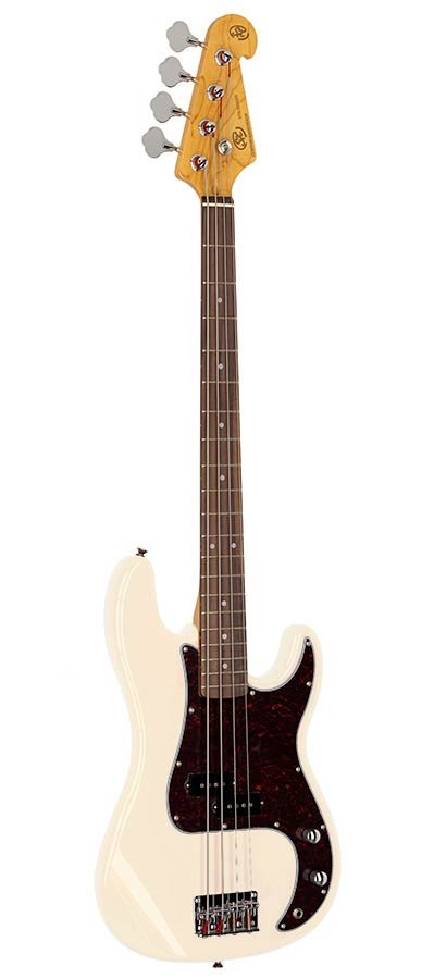62 vintage P-style electric bass guitar, with split single coil pickup, with bag, vintage white - Afbeelding 3