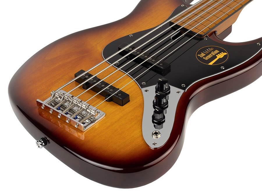 fretless alder 5-string passive bass guitar tobacco sunburst - Afbeelding 4