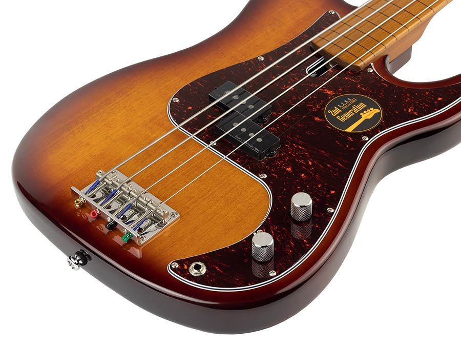 fretless alder 4-string passive bass guitar tobacco sunburst - Afbeelding 3