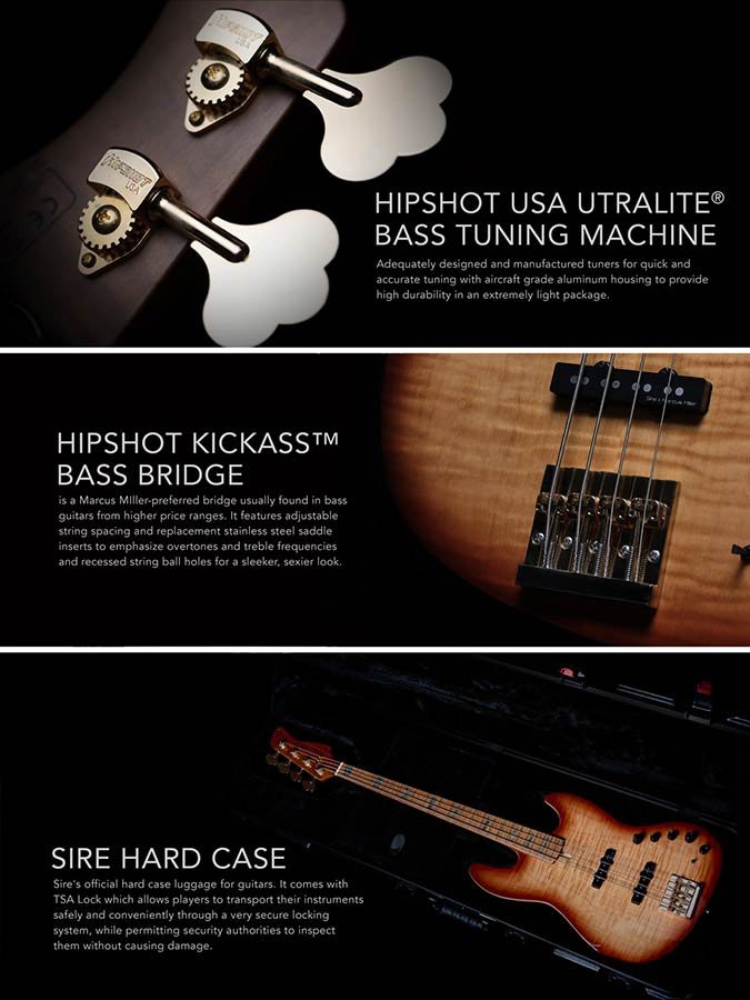 swamp ash + flamed maple 5-string active bass guitar tobacco sunburst, with hardcase - Afbeelding 12