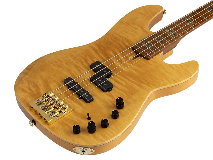 swamp ash + flamed maple 4-string active bass guitar natural, with hard case - Afbeelding 3