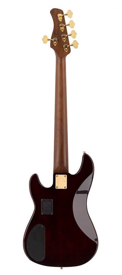 swamp ash + flamed maple 5-string active bass guitar tobacco sunburst, with hard case - Afbeelding 2