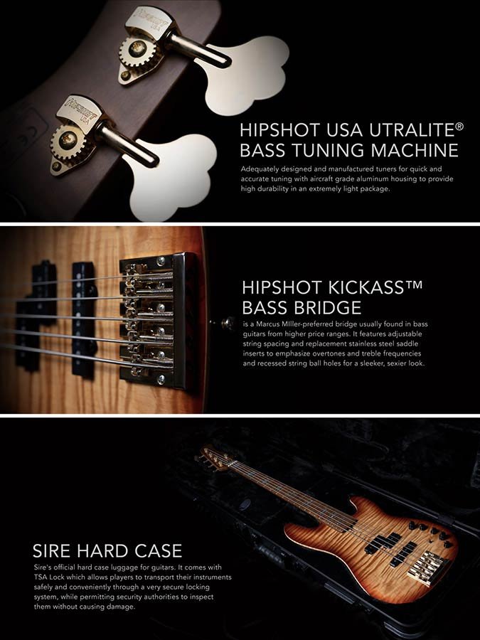 swamp ash + flamed maple 5-string active bass guitar tobacco sunburst, with hard case - Afbeelding 13