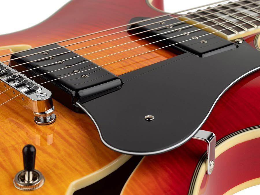 electric guitar archtop with P90s cherry sunburst - Afbeelding 5
