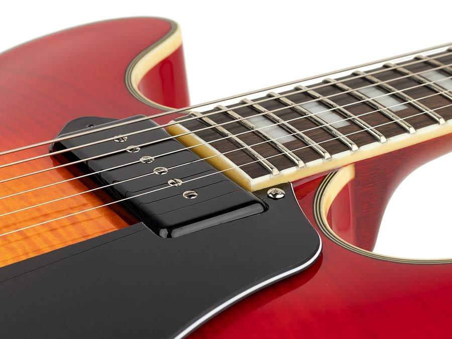 electric guitar archtop with P90s cherry sunburst - Afbeelding 7