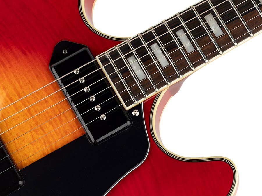electric guitar archtop with P90s cherry sunburst - Afbeelding 8