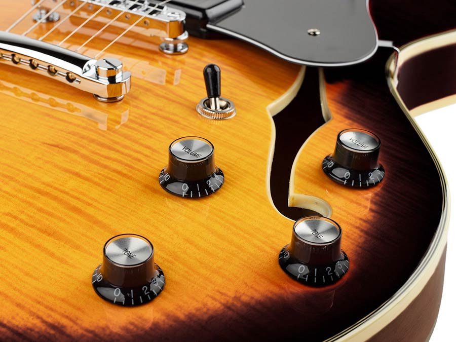 electric guitar archtop with P90s vintage sunburst - Afbeelding 4
