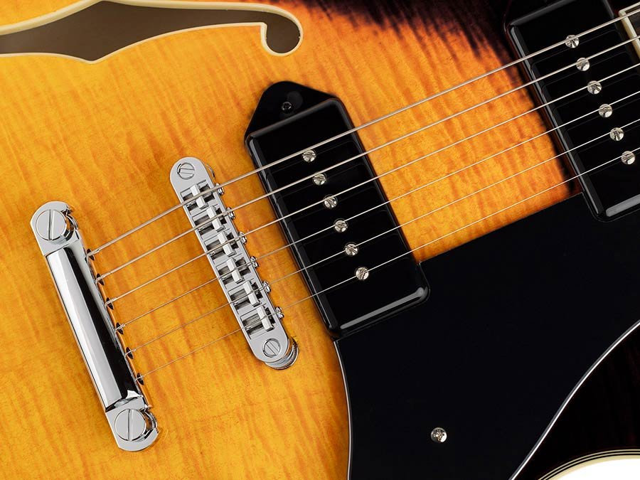 electric guitar archtop with P90s vintage sunburst - Afbeelding 6