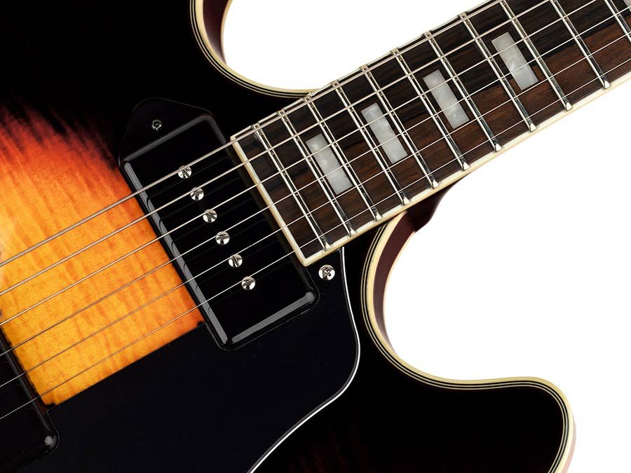 electric guitar archtop with P90s vintage sunburst - Afbeelding 8