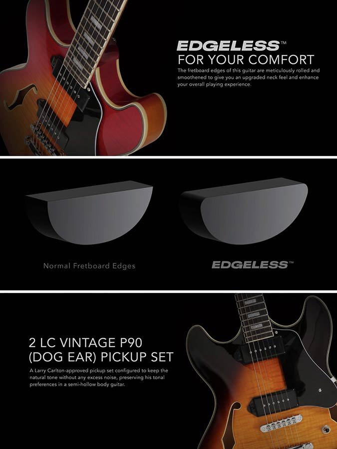 electric guitar archtop with P90s vintage sunburst - Afbeelding 10
