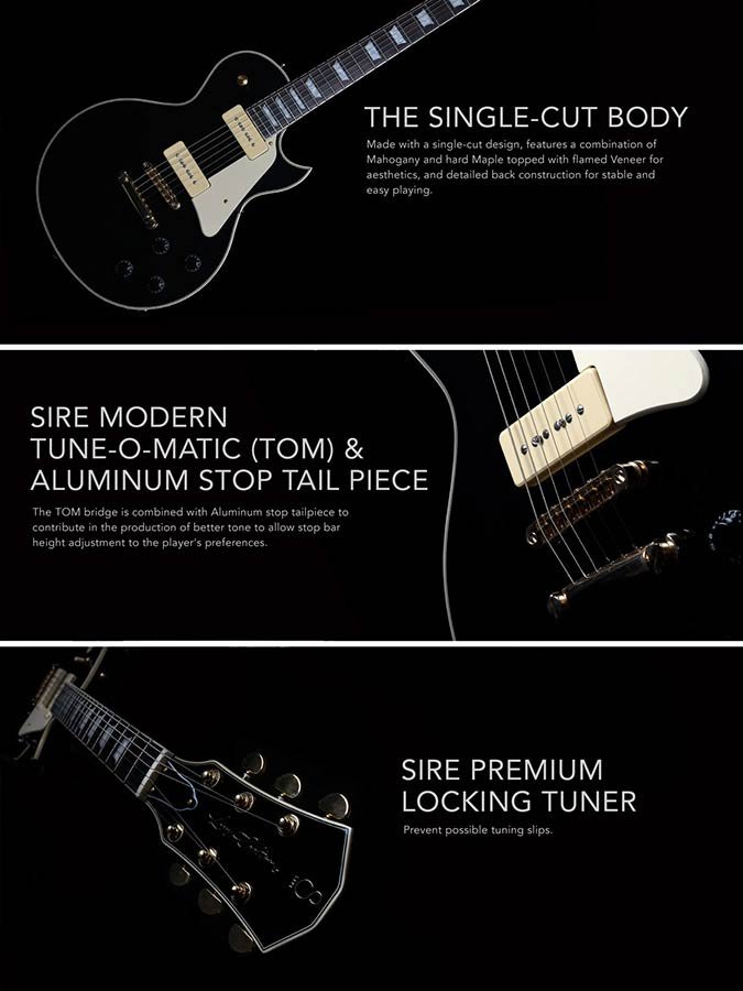 lefty electric guitar L-style with P90s black - Afbeelding 3
