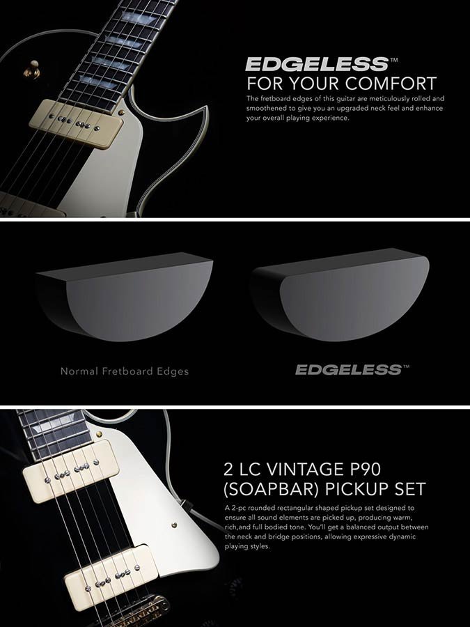lefty electric guitar L-style with P90s black - Afbeelding 4