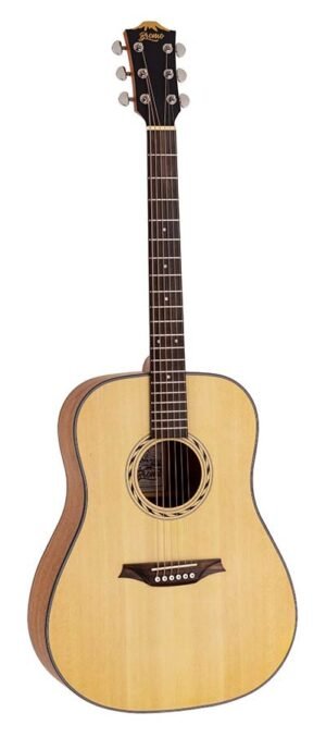 dreadnought guitar, spruce top, mahogany back & sides, amara ebony fb, natural