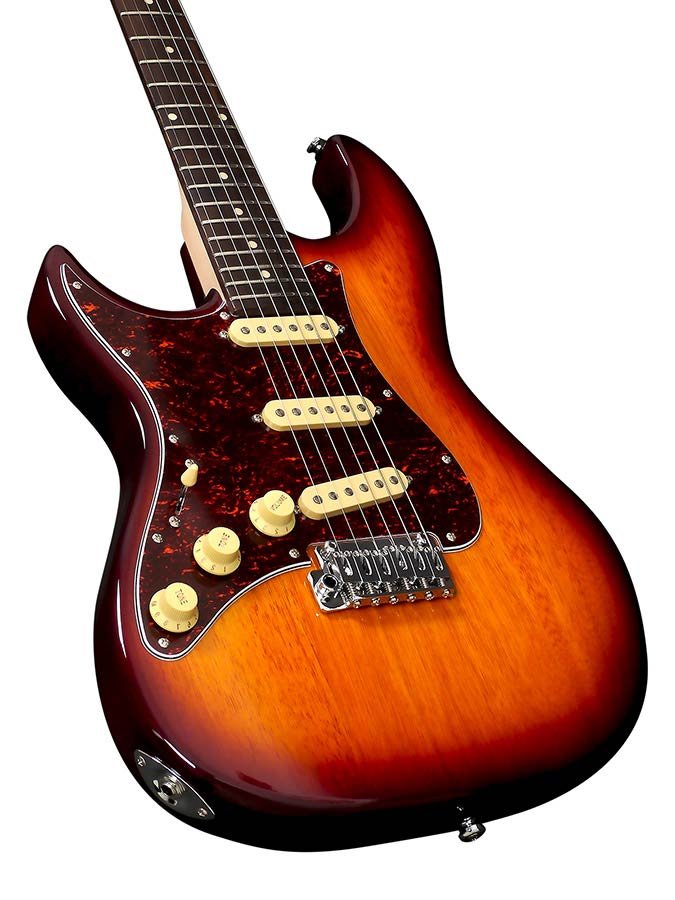 lefty electric guitar S-style tobacco sunburst - Afbeelding 4