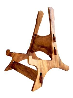 solid Trembesi wooden guitar stand with cork supports (small logo at back of the stand)