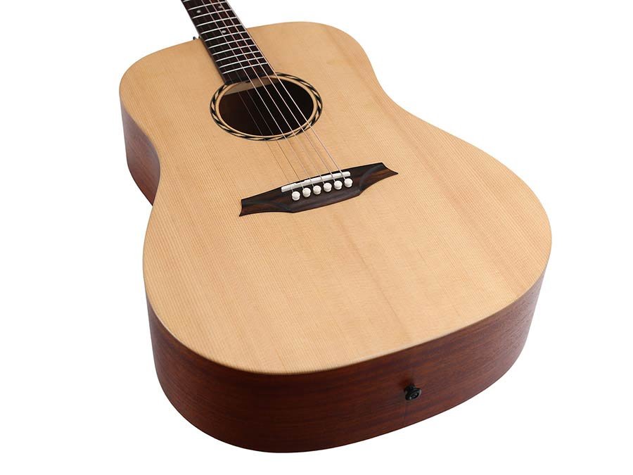 lefthanded dreadnought guitar, solid spruce top, mahogany b&s, amara ebony fb, natural-plastic free - Afbeelding 5