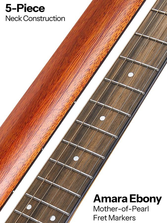 lefthanded dreadnought guitar, solid spruce top, mahogany b&s, amara ebony fb, natural-plastic free - Afbeelding 6