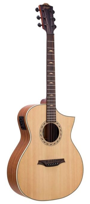 Hillside auditorium guitar, spruce top, mahogany back & sides, amara ebony fb, cutaway +EQ, natural