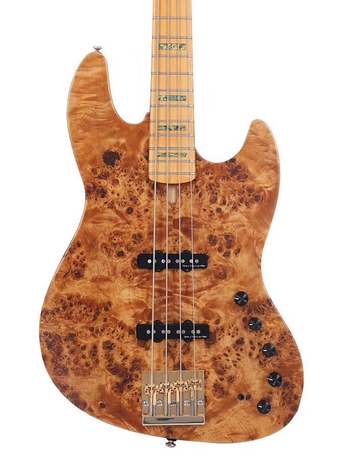 swamp ash + poplar burl 4-string active bass guitar, natural satin, incl. gigbag - Afbeelding 4