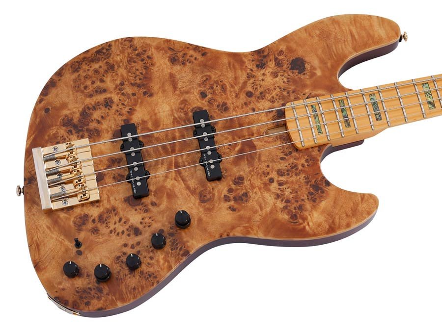 swamp ash + poplar burl 4-string active bass guitar, natural satin, incl. gigbag - Afbeelding 5