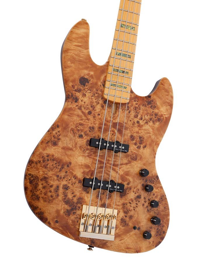 swamp ash + poplar burl 4-string active bass guitar, natural satin, incl. gigbag - Afbeelding 6