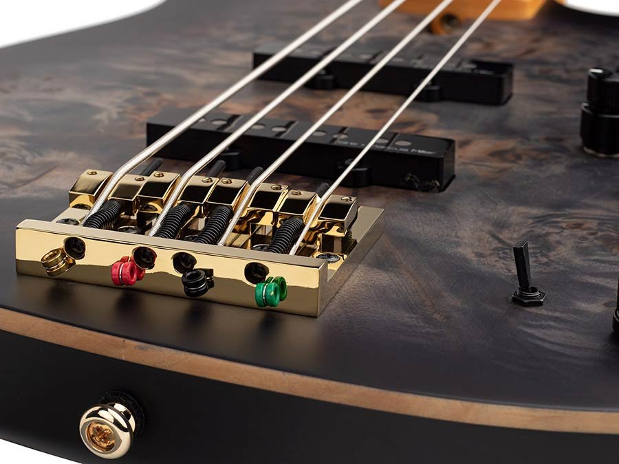 swamp ash + poplar burl 4-string active bass guitar, transparent black satin, incl. gigbag - Afbeelding 7