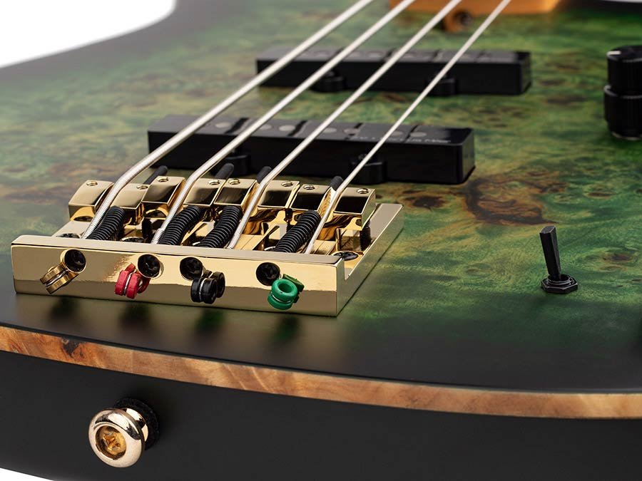 swamp ash + poplar burl 4-string active bass guitar, transparent green satin, incl. gigbag - Afbeelding 7