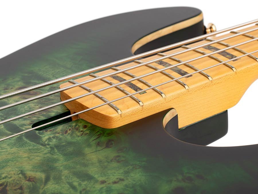 swamp ash + poplar burl 4-string active bass guitar, transparent green satin, incl. gigbag - Afbeelding 8