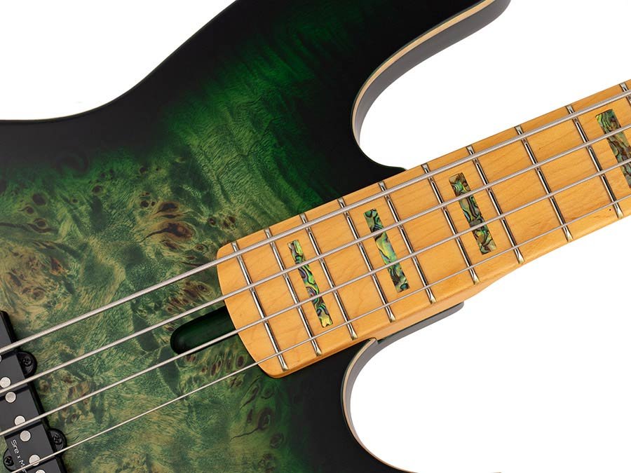 swamp ash + poplar burl 4-string active bass guitar, transparent green satin, incl. gigbag - Afbeelding 9