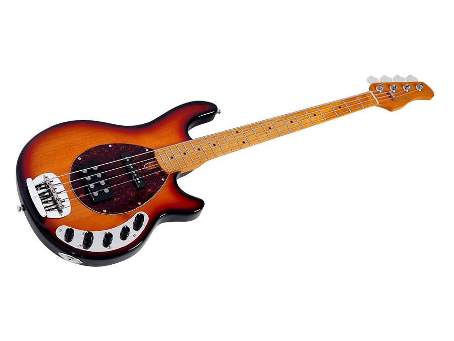 mahogany 4-string active bass guitar, 3 tone sunburst - Afbeelding 3