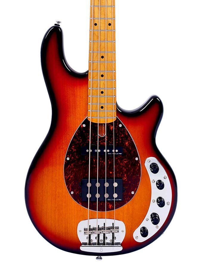 mahogany 4-string active bass guitar, 3 tone sunburst - Afbeelding 4
