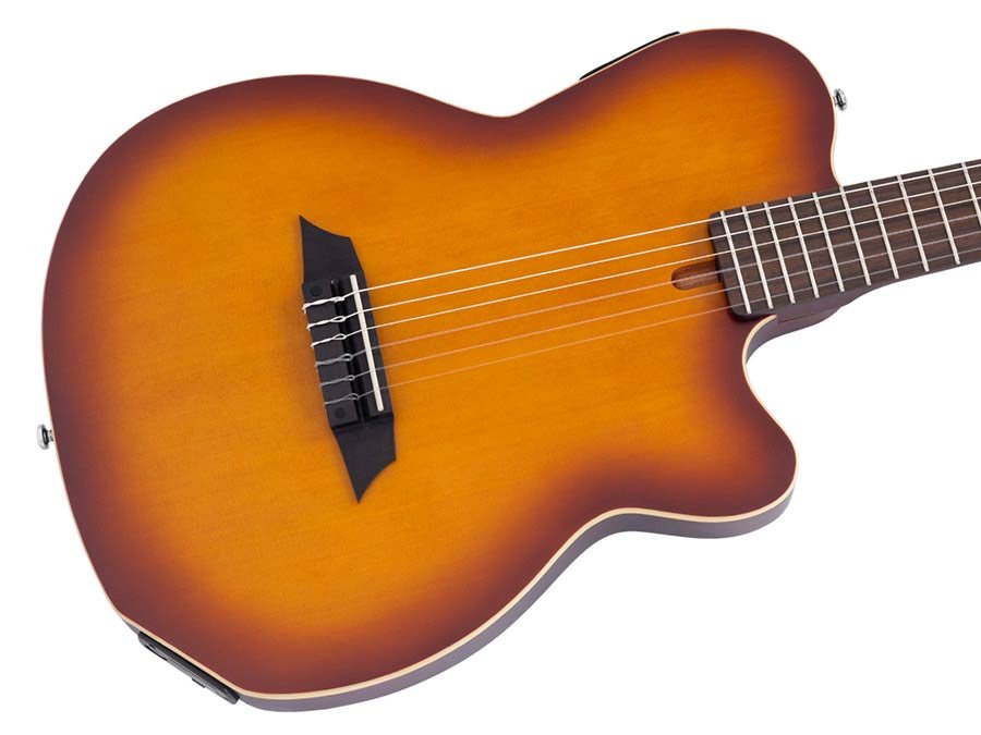 mahogany + cedar nylon string electric guitar, tobacco sunburst satin - Afbeelding 5