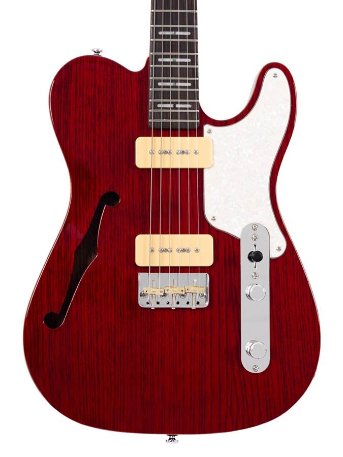 alder + ash chambered electric guitar T-style, see through red - Afbeelding 4