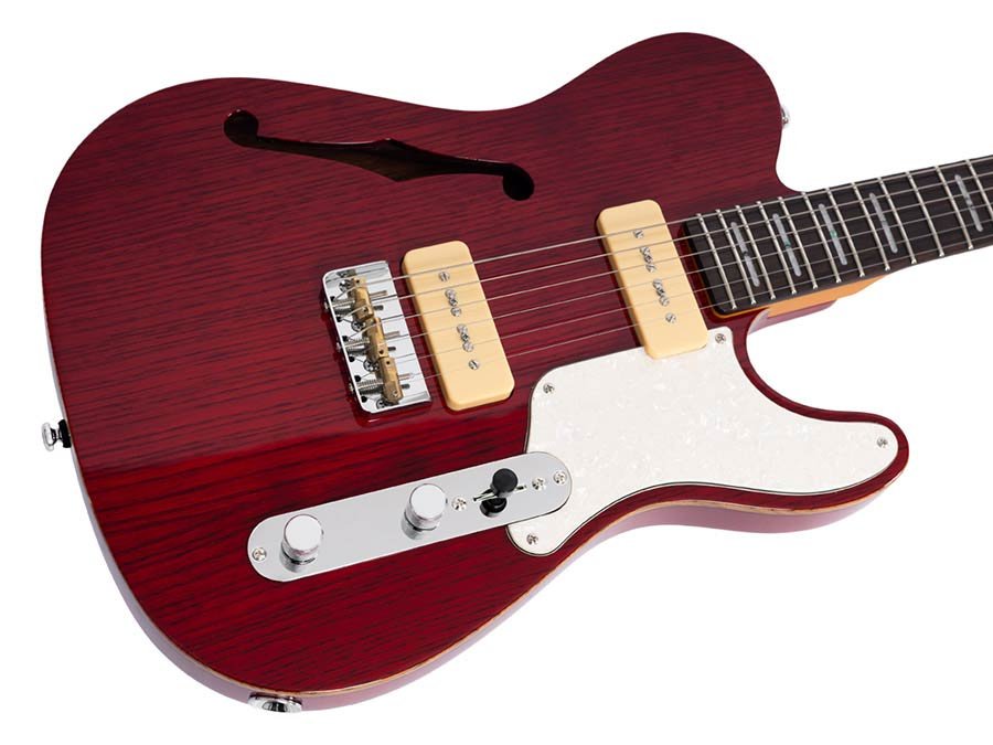 alder + ash chambered electric guitar T-style, see through red - Afbeelding 5