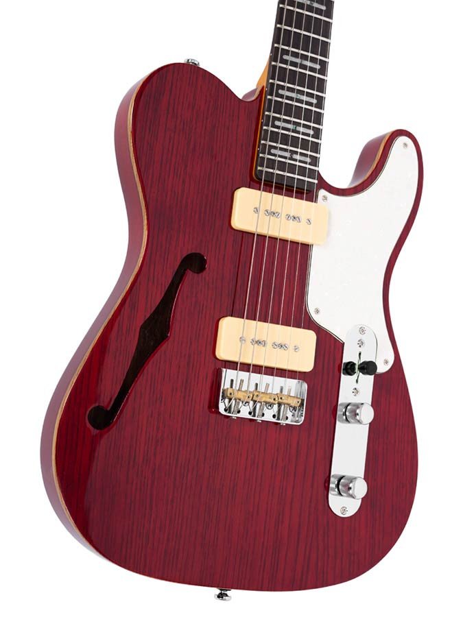 alder + ash chambered electric guitar T-style, see through red - Afbeelding 6