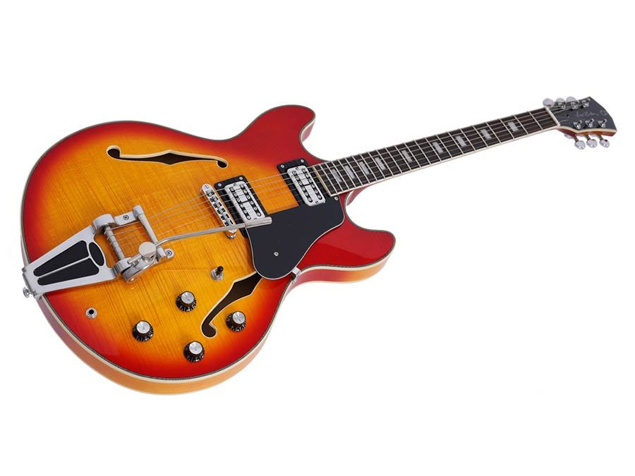 electric archtop guitar with tremolo, cherry sunburst - Afbeelding 3