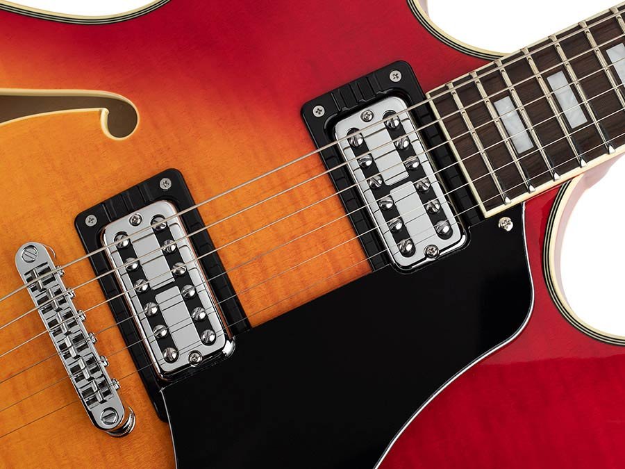 electric archtop guitar with tremolo, cherry sunburst - Afbeelding 9