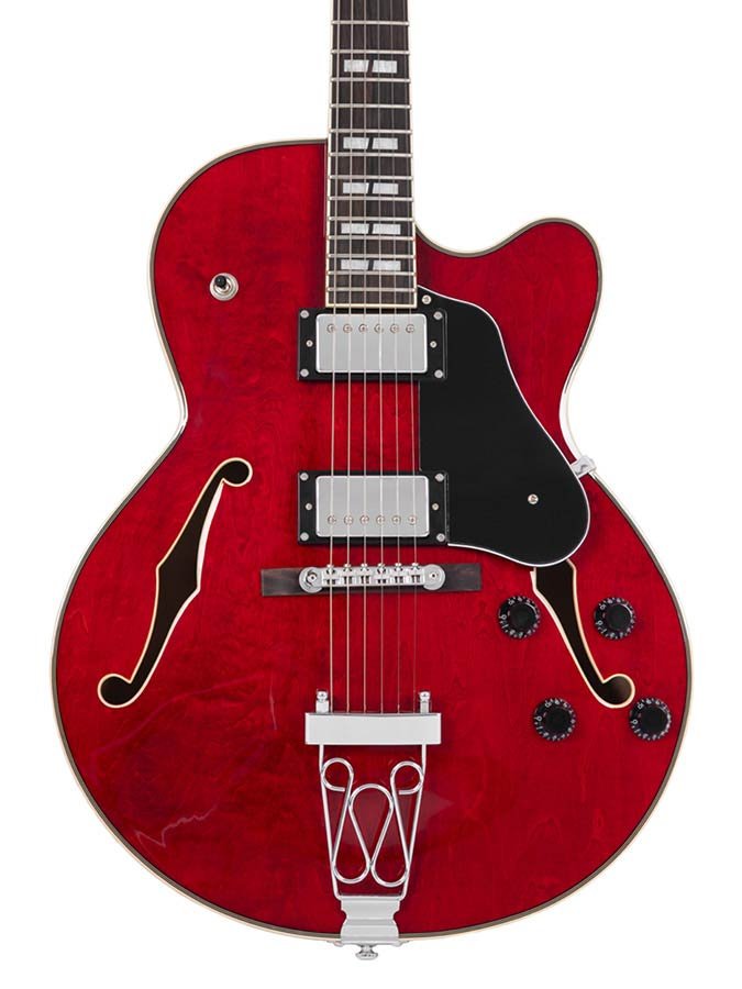 electric archtop guitar, see through red - Afbeelding 4