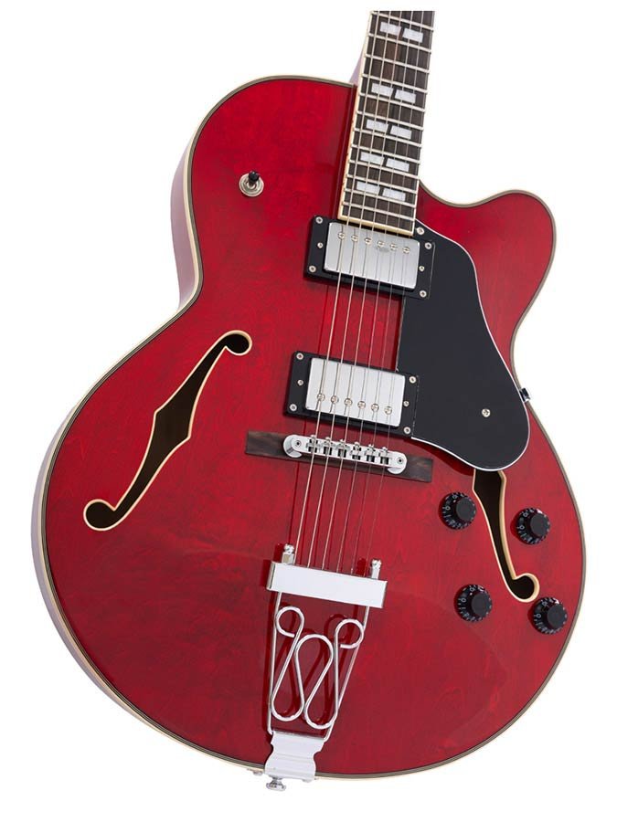 electric archtop guitar, see through red - Afbeelding 6