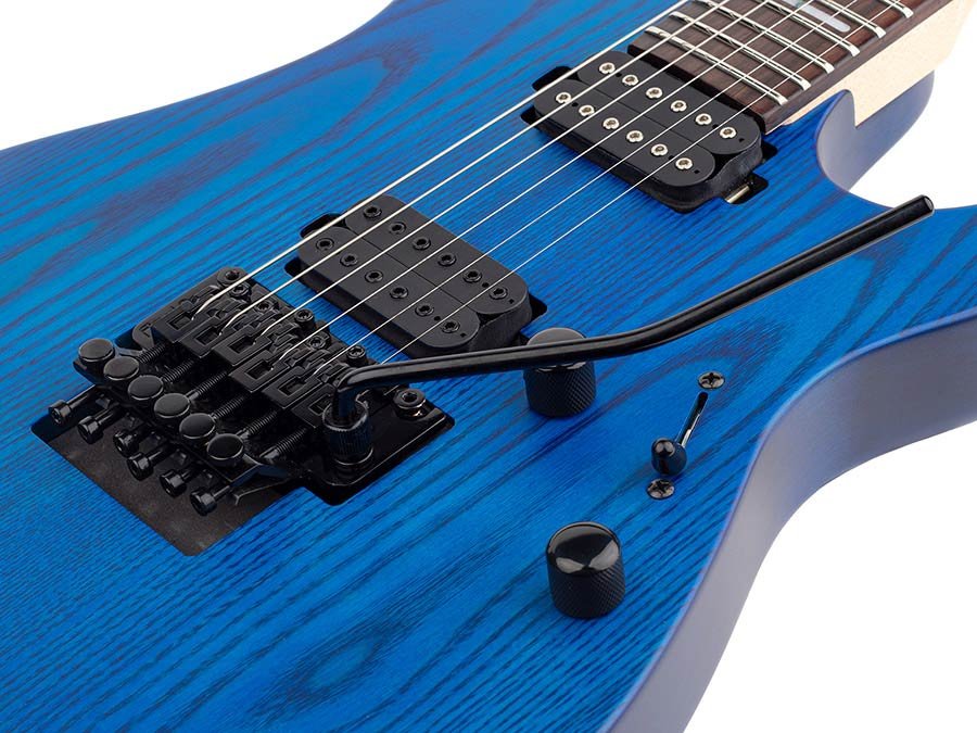 mahogany + ash electric guitar, transparent blue satin - Afbeelding 9