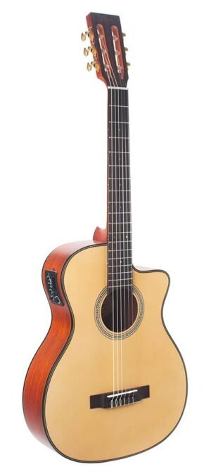 nylon string auditorium guitar, sitka spruce & nato, preamp and cutaway, natural