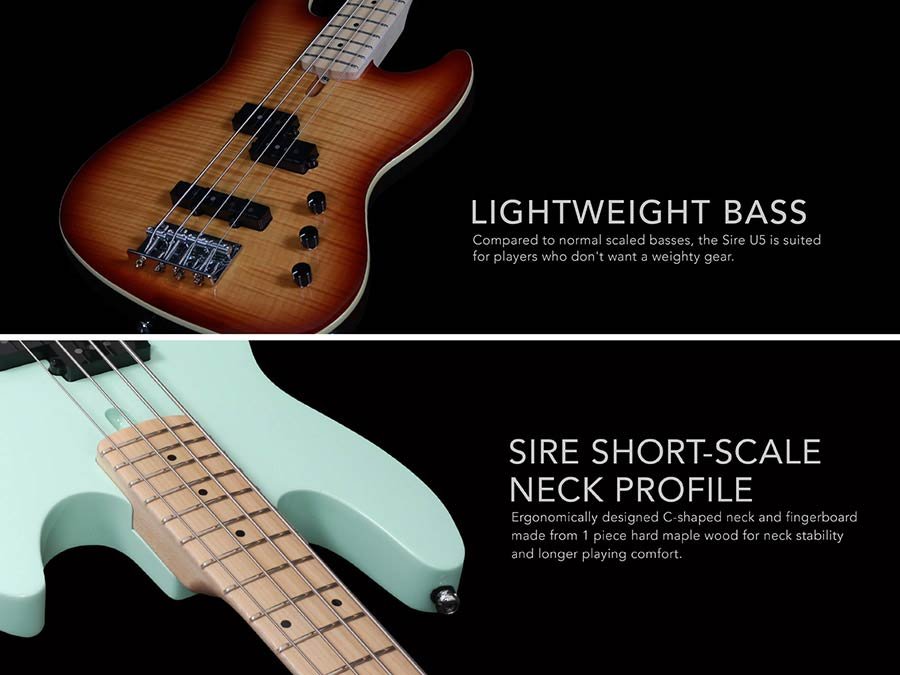 fretless alder with flamed maple top 4- string short scale passive bass guitar tobacco sunburst - Afbeelding 7