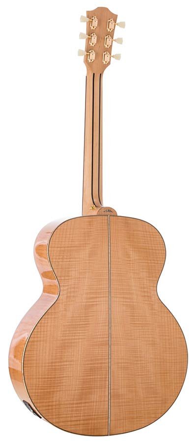 jumbo guitar with solid spruce top, maple b&s, amara ebony fb, with deluxe gigbag and wooden stand - Afbeelding 2