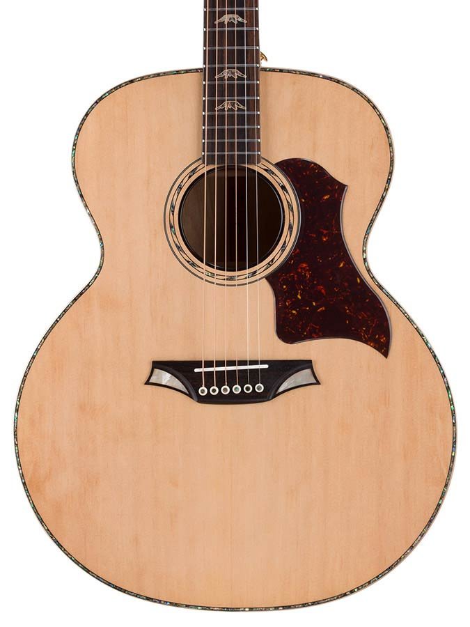jumbo guitar with solid spruce top, maple b&s, amara ebony fb, with deluxe gigbag and wooden stand - Afbeelding 5
